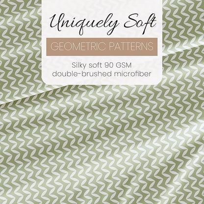 Linen Market Double-Brushed Patterned Microfiber California King Sheet Set 4 Piece – OEKO-TEX Certified Ultra Soft & Wrinkle-Free - 16" Deep Pocket Sheets Easy Care Cal-King Size - Puffed Chevron Sage