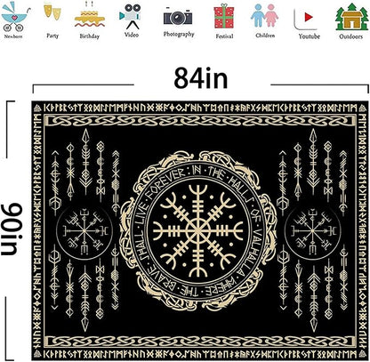 OSUNBD Nordic Vikings Tapestry Large 84x90inches Soft Flannel Vegvsir Symbol Amulet Celtic Rune Scandinavian Aesthetic Mythology Tapestry Wall Hanging for Bedroom Living Room Decor