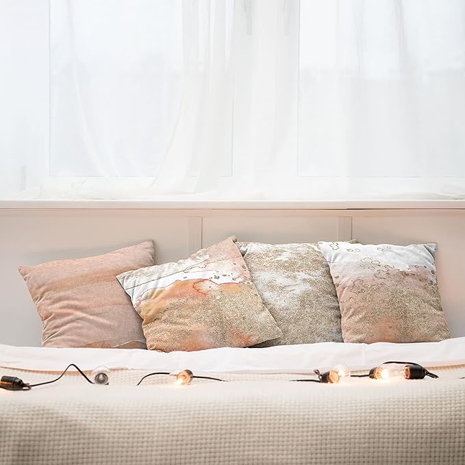 Ambesonne Marble Print Throw Pillow Cushion Case Pack of 4, Pastel Colored Ornament of Stains Blots and Brushstrokes Modern Art, Modern Accent Double-Sided Digital Printing, 20", Peach Tan and White