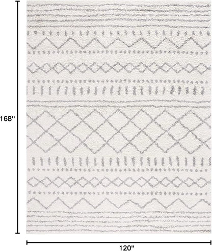 SAFAVIEH Arizona Shag Collection Area Rug - 10' x 14', Ivory & Grey, Moroccan Design, Non-Shedding & Easy Care, 1.6-inch Thick Ideal for High Traffic Areas in Living Room, Bedroom (ASG741F)
