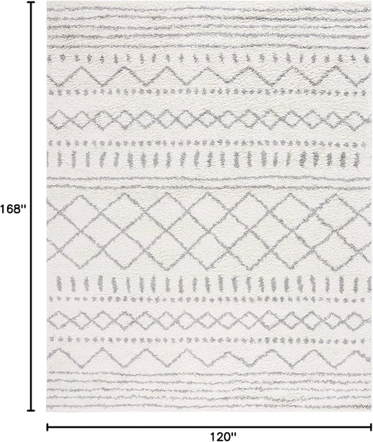 SAFAVIEH Arizona Shag Collection Area Rug - 10' x 14', Ivory & Grey, Moroccan Design, Non-Shedding & Easy Care, 1.6-inch Thick Ideal for High Traffic Areas in Living Room, Bedroom (ASG741F)