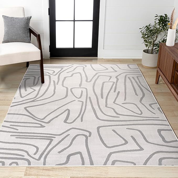 JONATHAN Y Graphic Lines High-Low Indoor Area Rug 8X10 White/Light Gray, Alcina Modern Scandinavian for Living Room, Bedroom, Kitchen, Easy-Cleaning, High Traffic, Pet-Friendly Non-Shedding SND102C-8
