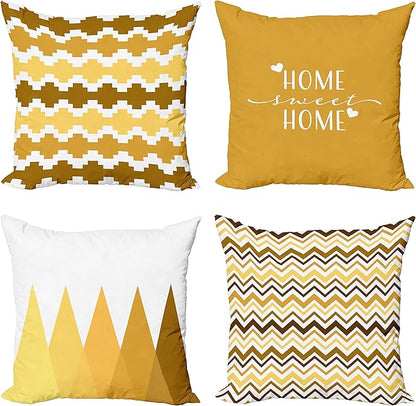 Ambesonne Modern Throw Pillow Cushion Case Pack of 4, Geometric Style Pattern of Triangles Zigzags Love Home Phrase Print, Modern Accent Double-Sided Digital Printing, 18", Pale Orange Amber and White