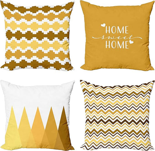 Ambesonne Modern Throw Pillow Cushion Case Pack of 4, Geometric Style Pattern of Triangles Zigzags Love Home Phrase Print, Modern Accent Double-Sided Digital Printing, 18", Pale Orange Amber and White
