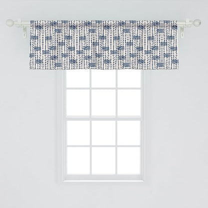 Ambesonne Ethnic Window Valance, Messy Waves and Small Triangles Indonesian Traditional Pattern Watercolors, Curtain Valance for Kitchen Bedroom Decor with Rod Pocket, 42" x 18", Navy Blue and Cream