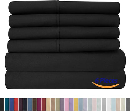 Twin Size Bed Sheets - 4 Piece 1500 Supreme Collection Fine Brushed Microfiber Deep Pocket Twin Sheet Set Bedding - 1 EXTRA PILLOW CASES, GREAT VALUE, Twin, Black