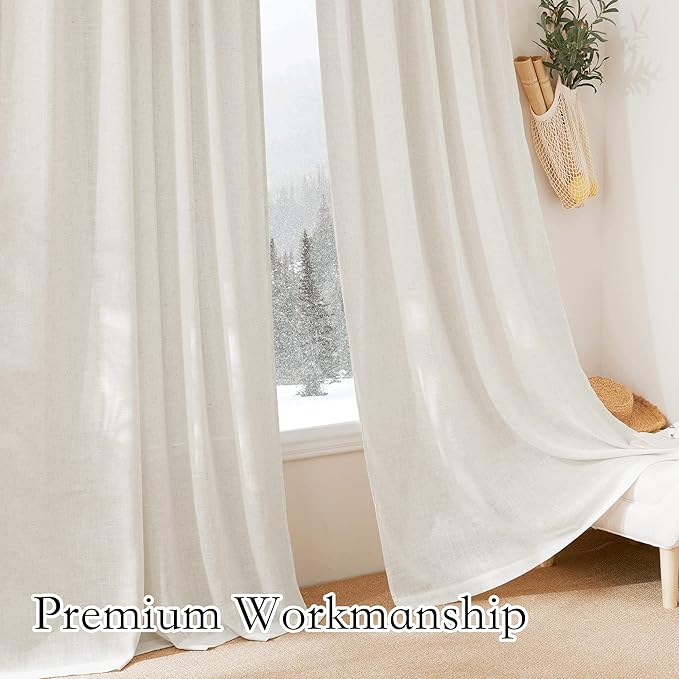 RYB HOME Curtains for Large Window Decor, Linen Textured Semi Sheer Privacy Drapes for Bedroom Living Room, Sheer Backdrop Canopy Bed Curtains, W 100 x L 84 inch, 1 Panel, Linen
