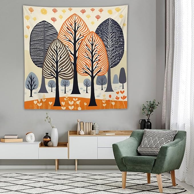 Tapestry As Wall Art Shabby Chic Trees Tapestry Rustic Autumn Tapestry Vintage Aesthetic Tapestries Wall Hanging for Bedroom Living Room Dorm Decor 60"x60" Tapestries Winter Snowflake Decorative