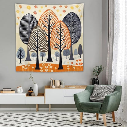 Tapestry As Wall Art Shabby Chic Trees Tapestry Rustic Autumn Tapestry Vintage Aesthetic Tapestries Wall Hanging for Bedroom Living Room Dorm Decor 60"x60" Tapestries Winter Snowflake Decorative