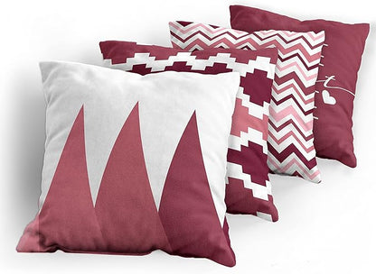 Ambesonne Modern Throw Pillow Cushion Case Pack of 4, Geometric Style Pattern of Triangles Zigzags Love Home Phrase Print, Modern Accent Double-Sided Digital Printing, 24", Raspberry Rose and White
