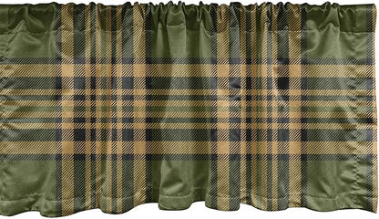 Lunarable Plaid Window Valance Pack of 2, Tartan Pattern in Autumn Tones Old Fashioned Design Country Illustration, Rod Pocket Curtain Valances for Kitchen Bedroom, 54" X 12", Olive Green