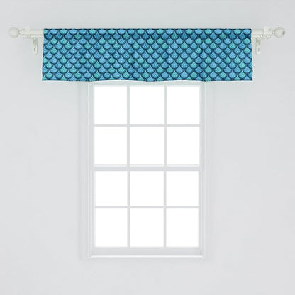 Ambesonne Fish Scale Window Valance Pack of 2, Nautical Design Realistic Graphic Water Drops on Half Circles Print, Rod Pocket Curtain Valances for Kitchen Bedroom, 54" X 12", Blue and Turquoise