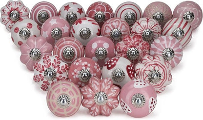 Dresser Knobs for Cabinets and Drawers - Assorted Multicolor Ceramic Pull Handle for Kitchen Cupboard Wardrobe Decorative Furniture Hardware - Pack of 30