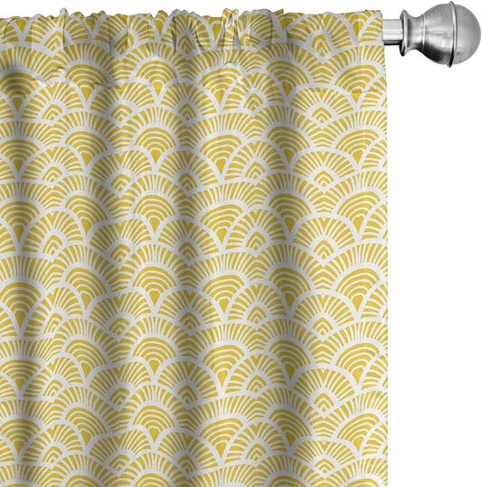 Ambesonne Abstract Window Curtains, Hand Drawn Vintage Half Circles Sun Themed Bohemian Ornamental Vibrant Pattern, Lightweight Decor 2-Panel Set with Rod Pocket, Pair of - 28" x 95", White and Yellow