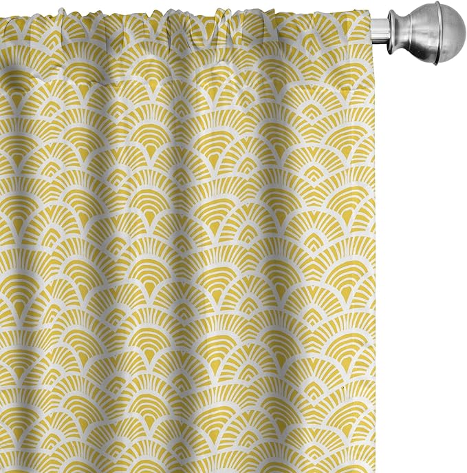 Ambesonne Abstract Window Curtains, Hand Drawn Vintage Half Circles Sun Themed Bohemian Ornamental Vibrant Pattern, Lightweight Decor 2-Panel Set with Rod Pocket, Pair of - 28" x 84", White and Yellow