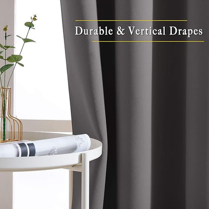 NICETOWN 95 inch Blackout Curtains - Triple Weave Energy Saving Thermal Insulated Solid Grommet Blackout Draperies for Living Room/Bedroom (1 Pair, W52 x L95, Grey)
