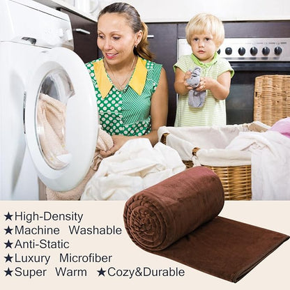 HOZY Soft Blanket Queen Size Fleece Warm Fuzzy Throw Blankets for The Bed Sofa Lightweight 350GSM Chocolate 90"*90"