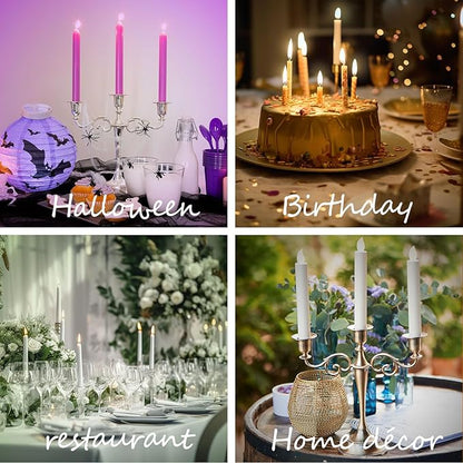 Silver Candle Holder，5 Arms Metal Candle Holders for Taper Candles（10.6 inch Tall Candelabra, for 1/2-1 inch Pillar Candles Diameter Each）,Candlestick Holders Centerpiece Decoration