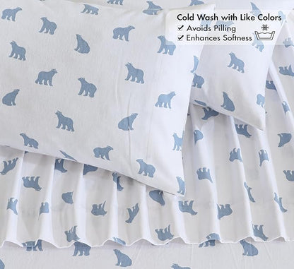 RUVANTI Flannel Sheets California King Size - 100% Cotton Brushed Cal King Bed Sheets Set - Deep Pockets 14 Inches - All Seasons Breathable & Extra Soft - Warm & Cozy, 4 Piece, Happy Cubs