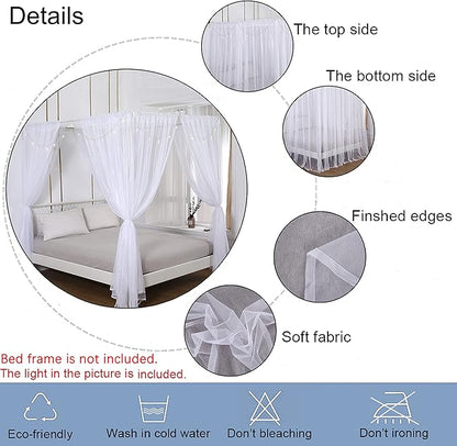 Akiky Princess Canopy Bed Curtains Set Sheer Curtain for Twin Full Queen Size Bed Drapes,8 Panels Canopies with Light,Room Décor(Twin, White)
