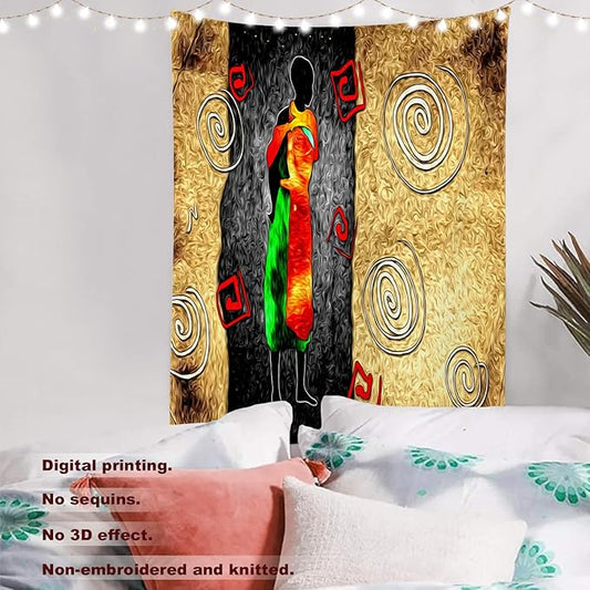 Batmerry African Ethnic Retro Tapestry,Vintage Motive Oil Landscape Fashion Wall Art Hanging Decoration Polyester Fiber White Ruffled Around for Dorm Room Bedroom Living Room, 82.7x59.1 inches