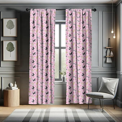 Ambesonne Kitty Curtains, Cats in Colorful Design and Patterns Among Pink Hearts Resting Happy Stretching, Window Treatments 2 Panel Set for Living Room Bedroom, Pair of - 28" x 84", Soft Pink