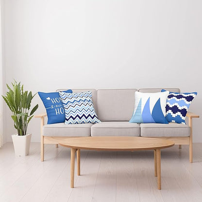 Ambesonne Modern Throw Pillow Cushion Case Pack of 4, Geometric Style Pattern of Triangles Zigzags Love Home Phrase Print, Modern Accent Double-Sided Digital Printing, 20", Azure Blue Indigo and White