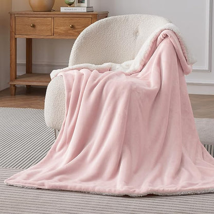 Bedsure GentleSoft Sherpa Fleece Throw Blanket Twin Size for Couch - Thick and Warm Throw for Girls and Women, Soft Fuzzy Plush Twin Blanket for Winter, Pink, 60x80 Inches