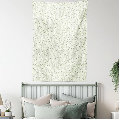 Lunarable Green and Beige Tapestry Queen Size, Green Leaves on Skinny Tangled Sprigs Fresh Nature Theme Foliage, Wall Hanging Bedspread Bed Cover Wall Decor, Queen Size, Pistachio Green