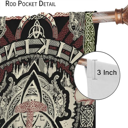 Viking Curtains Nordic Mythology Rune Weapon Antique Viking Pirate Crow Art Pattern Printed Curtains Bedroom Living Room Decoration Blackout Curtains W63 * L72 Inch