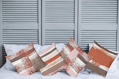 Ambesonne Grunge Throw Pillow Cushion Case Pack of 4, Abstract Design Simplistic Minimal Stripes Brushstrokes Contemporary, Modern Accent Double-Sided Digital Printing, 18", Taupe Paprika and Rose