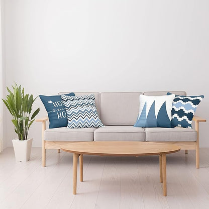 Ambesonne Modern Throw Pillow Cushion Case Pack of 4, Geometric Style Pattern of Triangles Zigzags Love Home Phrase Design, Modern Accent Double-Sided Digital Printing, 20", Petrol Blue and White