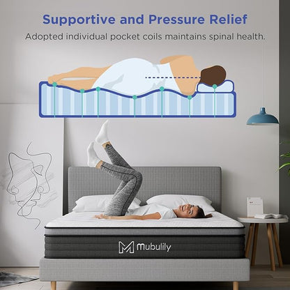 Queen Mattress,10 Inch Hybrid Mattress in a Box with Gel Memory Foam Mattress,Individually Wrapped Pocket Coils Innerspring Mattress,Pressure Relief,Back Pain Relief,CertiPUR-US.