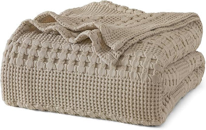 PHF 100% Cotton Waffle Weave Blanket King Size for Bed, Soft Lightweight & Breathable, All-Season Comfort, Luxury Aesthetic Woven Bedding for Home Decor, 108"x90", Taupe