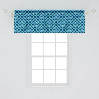 Ambesonne Fish Scale Window Valance Pack of 2, Nautical Design Realistic Graphic Water Drops on Half Circles Print, Rod Pocket Curtain Valances for Kitchen Bedroom, 42" X 18", Blue and Turquoise