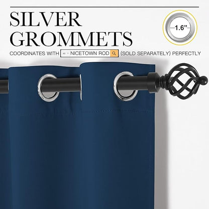 NICETOWN Window Curtain Panels, Thermal Insulated Solid Grommet Blackout Draperies/Drapes for Basement (Moroccan Blue, 1 Pair, 29 by 45-inch)