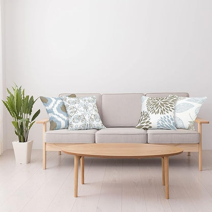 Ambesonne Vintage Throw Pillow Cushion Case Pack of 4, Bohemian Ornamental Leaves Dahlia Pattern Geometric Art Curlicue Motif, Modern Accent Double-Sided Digital Printing, 24", Blue Grey and Cocoa