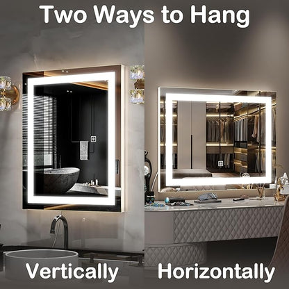 FENNIO Vanity Mirror with Lights，20"x23" Lighted Makeup Mirror, Large Makeup Mirror with Lights, Touch Sensor with Dimmable 3 Modes， Square White