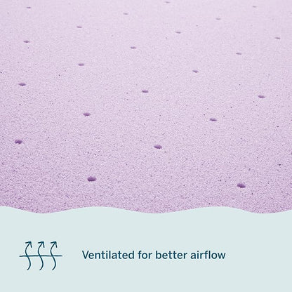 LUCID 2 Inch Lavender Infused Memory Foam Mattress Topper, Queen Size – Ventilated Design – Pressure Relieving Bed Topper - Mattress Pad – CertiPur Certified