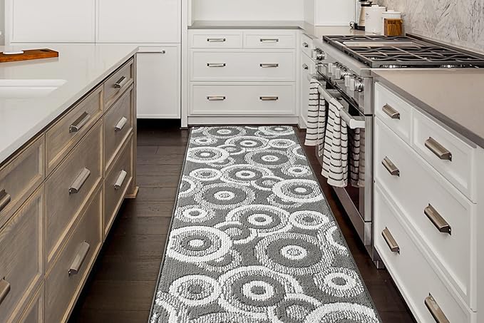 Custom Length Cut to Size Retro Modern Geometric Carpet Runner Rug for Hallways, Non Slip Rubber Backed, 31 inch Wide X Customized Length, Geo Grey, 31 inch X 10 feet