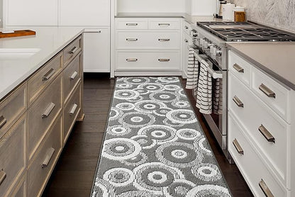 Custom Length Cut to Size Retro Modern Geometric Carpet Runner Rug for Hallways, Non Slip Rubber Backed, 31 inch Wide X Customized Length, Geo Grey, 31 inch X 6 feet
