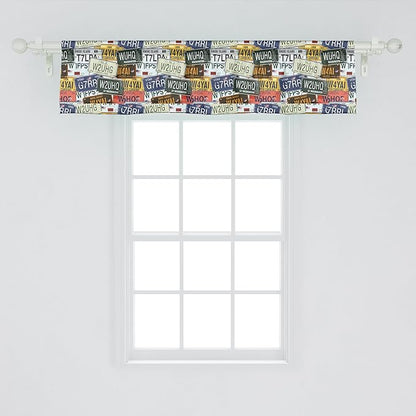 Ambesonne Vintage Window Valance, Original Retro Style License Plates Personalized Creative Travel Vacation, Curtain Valance for Kitchen Bedroom Decor with Rod Pocket, 54" X 12", Green Blue Yellow