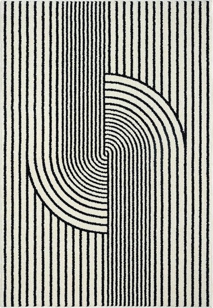 Abani Nuevo Collection Area Rug - Mid-Century Black and White Arch Knot Design - 2'6" x 6' - for Living Room, Bedroom & Office