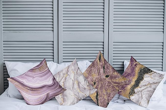 Ambesonne Marble Print Throw Pillow Cushion Case Pack of 4, Quartz Inspired Design of Stone Surface Look Print Modern Style Stained, Modern Accent Double-Sided Digital Printing, 24", Mauve Lilac Grey