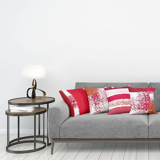 Ambesonne Grunge Throw Pillow Cushion Case Pack of 4, Abstract Design Simplistic Minimal Stripes Brushstrokes Contemporary, Modern Accent Double-Sided Digital Printing, 24", Rose Magenta and Dark Pink