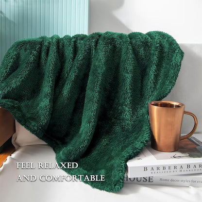 Exclusivo Mezcla Plush Fuzzy Fleece Bed Blanket Queen Size, Super Soft, Fluffy and Warm Blankets Suitable for All Seasons (Forest Green, 90x90 Inches)