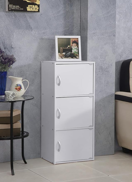 Hodedah Heavy Duty Engineered Wooden 3 Door Enclosed Multipurpose Storage Cabinet with Included Hardware for Easy Assembly, White