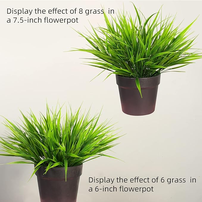 Faux Outdoor Plants 12 Bundles Artificial Boxwood Shrubs Grass Fake Greenery Green Plastic Leaf for Groud Planter Front Porch Patio Decor (12 Bundles Green Grass Plants)