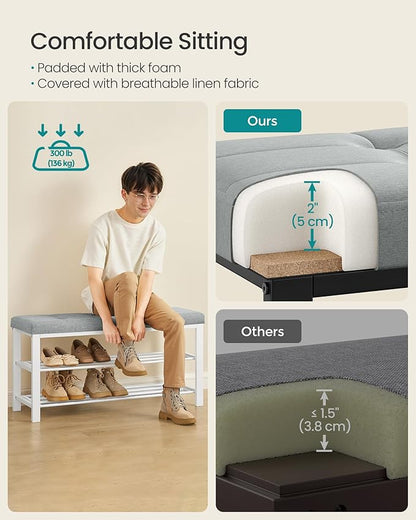 SONGMICS Shoe Bench, Storage Bench, Entryway Bench with Cushion, Shoe Shelf with Seat, Space-Saving, Modern Style, for Living Room, Bedroom, Hallway, Dove Gray and Cloud White ULBS579W01