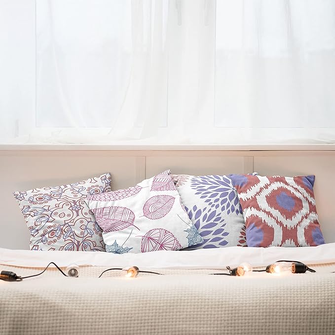 Ambesonne Vintage Throw Pillow Cushion Case Pack of 4, Bohemian Ornamental Leaves Dahlia Pattern Geometric Art Curlicue Motif, Modern Accent Double-Sided Digital Printing, 24", Lavender Pale Maroon